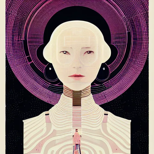 Image similar to portrait of female android by victo ngai