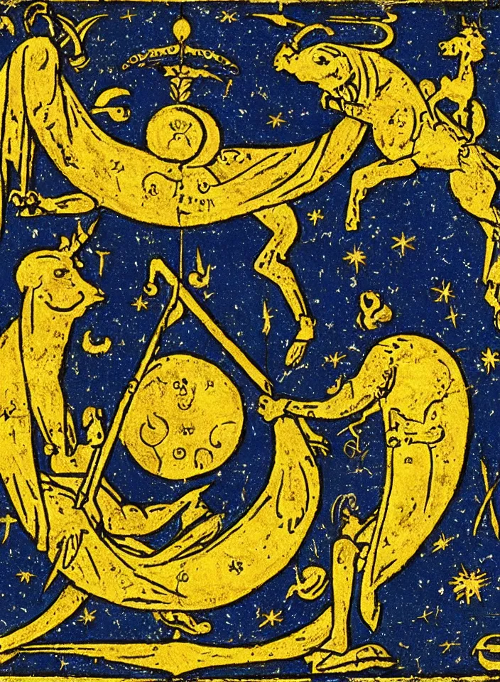 Image similar to the astrological symbol of saturn and capricorn, medieval illustration