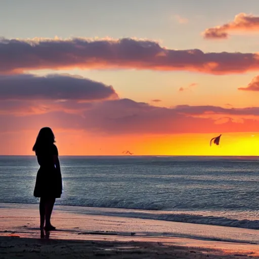 Image similar to woman watching sunset on beach by Chris Sanders