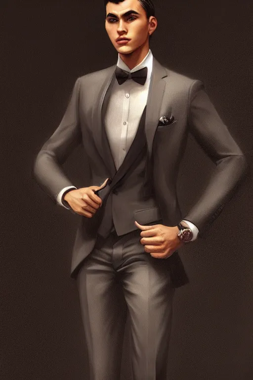 Prompt: full body photo of a gorgeous young man wearing a formal suit in the style of stefan kostic, realistic, sharp focus, 8k high definition, insanely detailed, intricate, elegant, art by stanley lau and artgerm