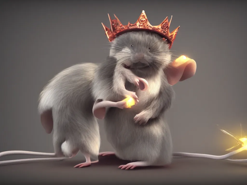 Prompt: a computer mouse the king of ordinary mice wears a crown, highly detailed, sharp focus, cinematic lighting, unreal engine 5, neon version of style jim burns