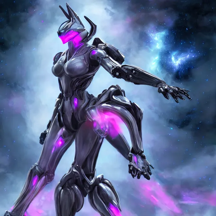 Image similar to cinematic shot, bust, cosmic sized perfectly proportioned stunning beautiful hot female warframe, anthropomorphic robot mecha female dragon, silver, fuschia leds, floating in empty space, nebula sized, holding a galaxy, epic proportions, epic size, epic scale, furry art, dragon art, giantess art, warframe fanart, furaffinity, deviantart