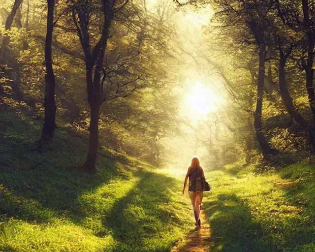 a dreamy explorer wandering down a long winding path, | Stable ...