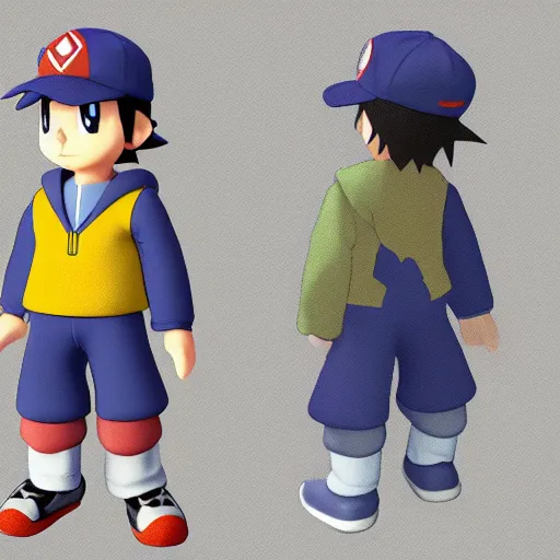 Image similar to 3 d render of ash ketchum, in the background pallet town