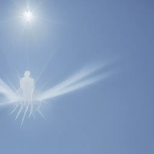 Image similar to people looking to an angel appearing in the sky, 8 k