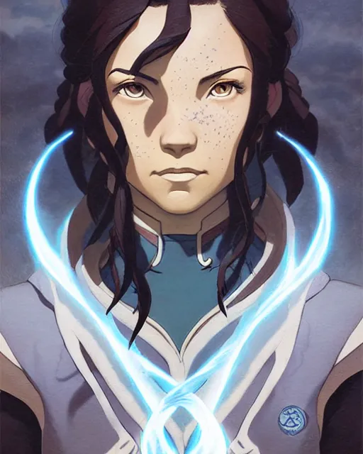 Image similar to avatar korra from the legend of korra, character portrait, portrait, close up, concept art, intricate details, highly detailed by greg rutkowski, michael whelan and gustave dore