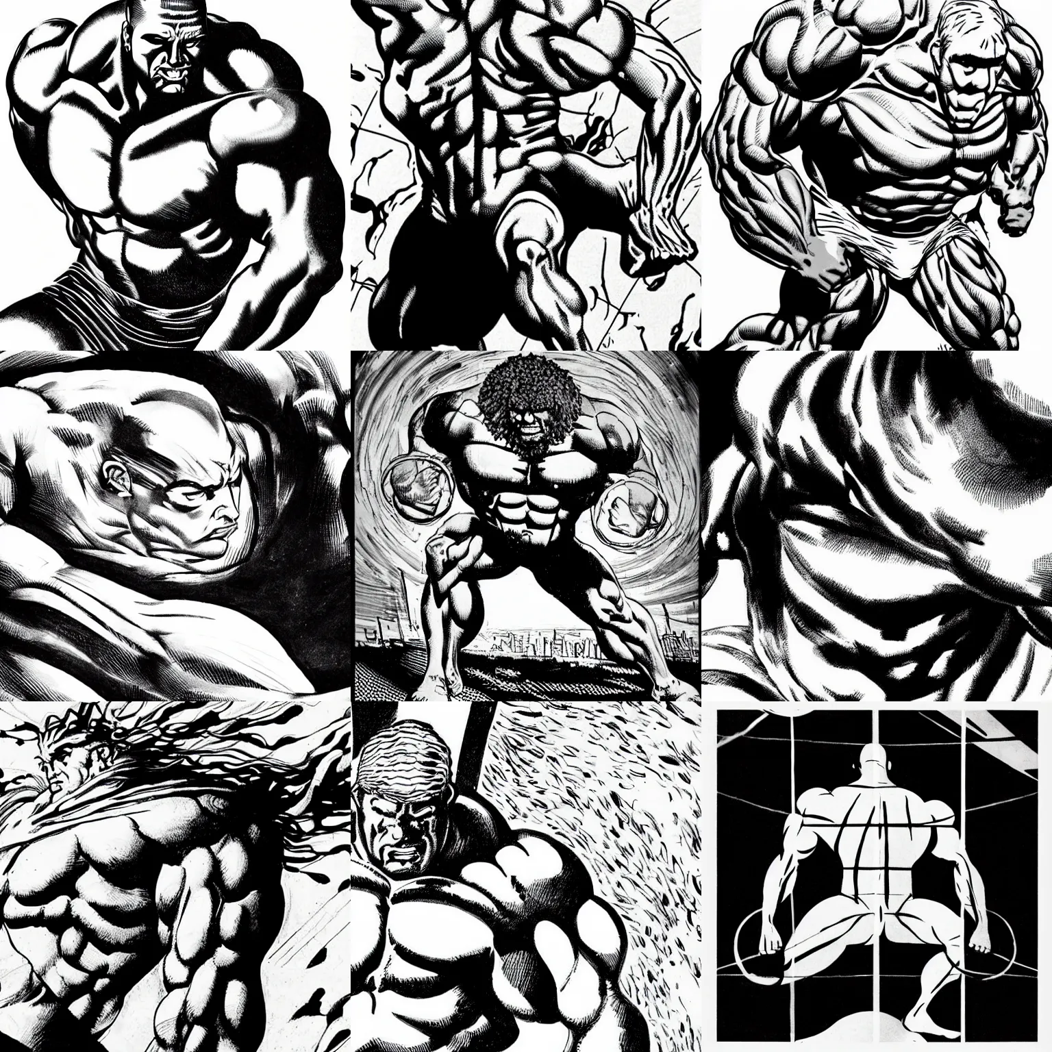 Prompt: extreme close-up of the heavily muscled Titan Atlas straining to hold the Earth up, in the style of Frank Miller’s SIN CITY, epic masterpiece, black and white, clean strong lines, minimalist