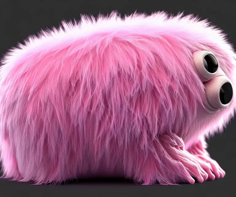 Image similar to high quality 3 d render hyperrealist very cute small tardiradiant, plush mascot, spiky fluffy smooth hair, photo from the side, pink fluffy fur,, fractal veins. cyborg, 1 5 0 mm, beautiful natural soft light, rim light, vray, smooth background, artstation, ultra detailed