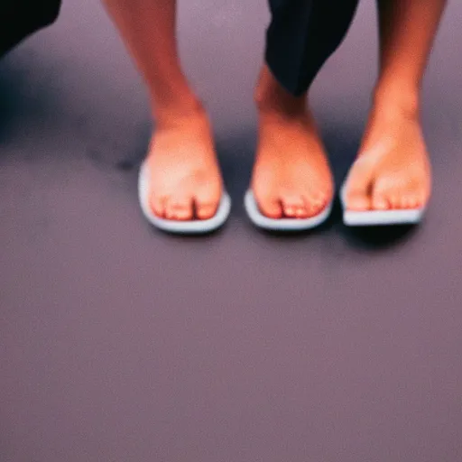 Image similar to a photograph of two people's legs facing in opposite directions, portra 400, 50mm lens, grainy, film, bokeh, shallow depth of field