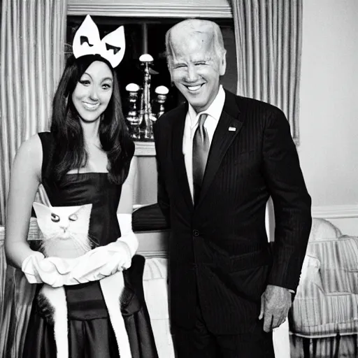 Image similar to Joe Biden with cat ears and maid outfit