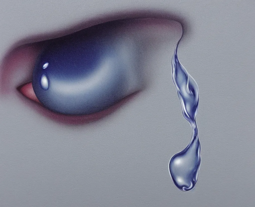 Prompt: realistic and detailed soft airbrush of a glossy water drop dripping on a white background, inspired by 8 0's airbrush illustrations, art by pater sato