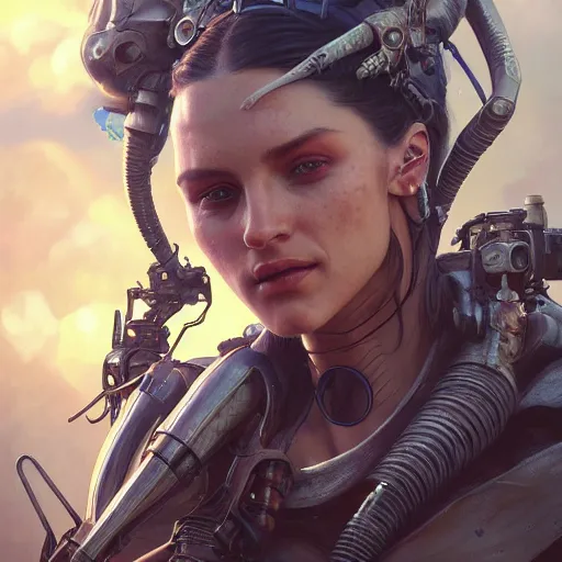 Prompt: portrait painting of a futuristic rugged female rebel, alien world, colonisation, ultra realistic, curvy, concept art, intricate details, eerie, highly detailed, photorealistic, octane render, 8 k, unreal engine. art by artgerm and greg rutkowski and alphonse mucha