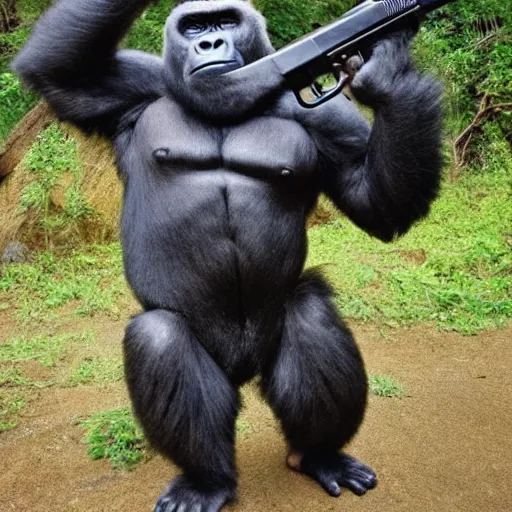 Image similar to silverback gorilla holding an AK-47