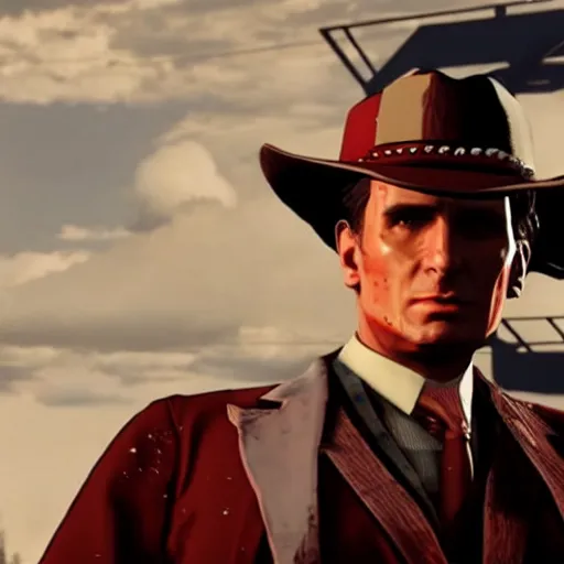 Image similar to Patrick Bateman in Red Dead Redemption 2