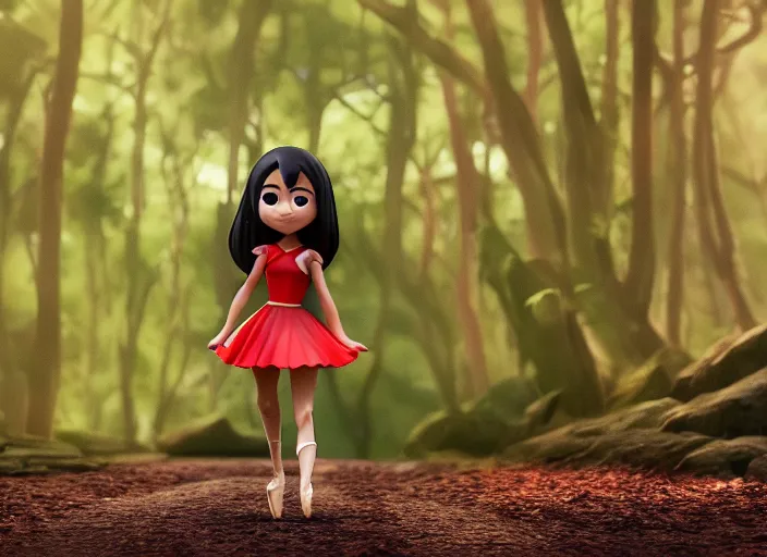 Prompt: filipina prima ballerina as nendoroid walking in a forest in the incredibles movie style, anime, disney, pixar, 8 k, hd, dof, kodak film, volumetric lighting, subsurface scattering, photorealistic, octane render, details