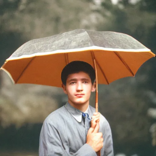 Image similar to young man holding an umbrella, 14mm high-resolution color photo