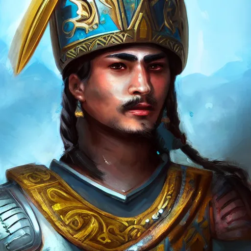 Prompt: Central Asian Warrior, fantasy, portrait, highly detailed, digital painting, trending on artstation, concept art, sharp focus, illustration