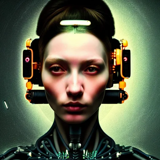 Image similar to Colour aesthetic Caravaggio style full body Photography of Highly detailed beautiful cybertronic ukrainian woman with 1000 year old detailed face wearing highly detailed retrofuturistic sci-fi Neural interface designed by Hiromasa Ogura . In style of Josan Gonzalez and Mike Winkelmann and andgreg rutkowski and alphonse muchaand and Caspar David Friedrich and Stephen Hickman and James Gurney and Hiromasa Ogura. Volumetric natural light