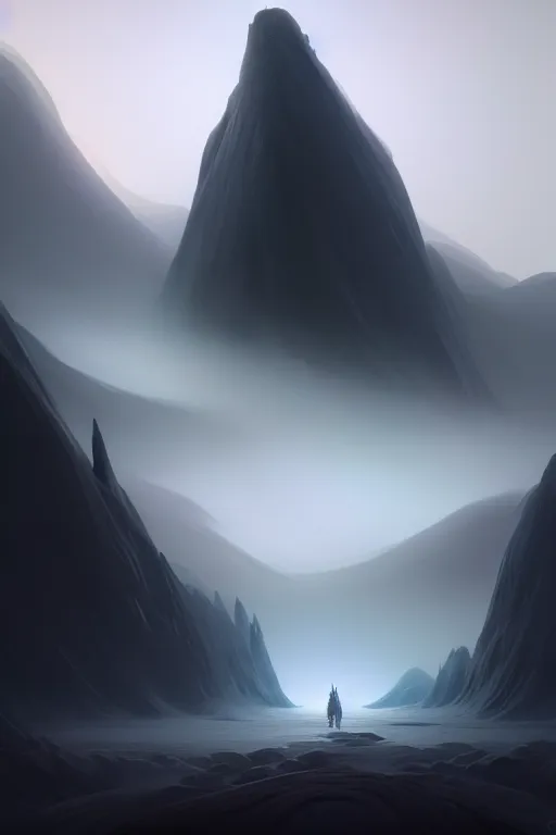 Image similar to rectangular black monolith standing on moon, fog, mountains in distance, extremely detailed digital painting, in the style of fenghua zhong and ruan jia and jeremy lipking and peter mohrbacher, mystical colors, rim light, beautiful lighting, 8 k, stunning scene, raytracing, octane, trending on artstation