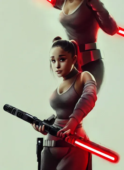 Image similar to Photo of Ariana Grande with a red lightsaber, Star Wars concept art, trending on artstation, dramatic lighting, photo-realistic