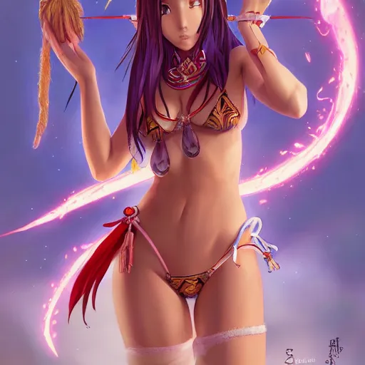 Prompt: anime portrait of a beautiful woman in bikini undress as a shaman yedi using dark force to eliminate trump as an anime antagonist by Stanley Artgerm Lau, WLOP, Rossdraws, James Jean, Andrei Riabovitchev, Marc Simonetti, and Sakimichan, trending on artstation
