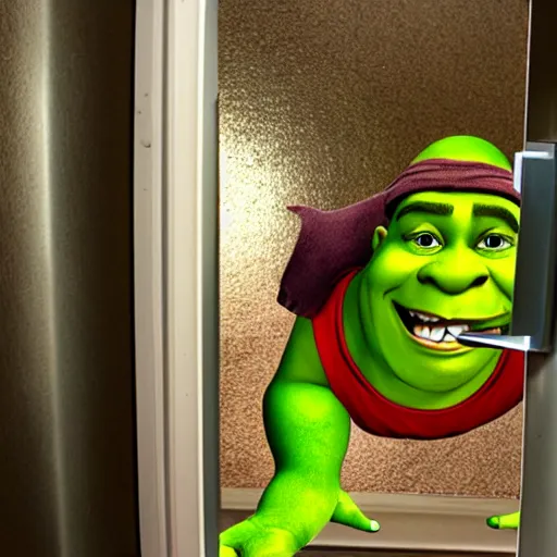 Image similar to shrek opening toilet door