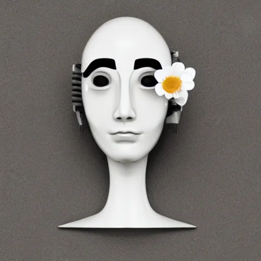 Image similar to female robot face with flower antennas