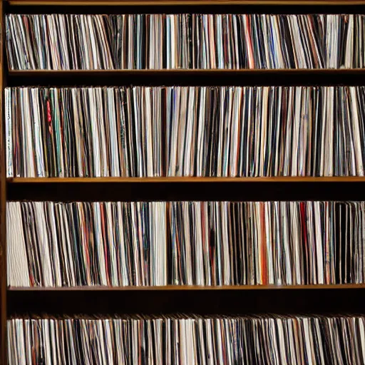 Prompt: photo of a music record collection