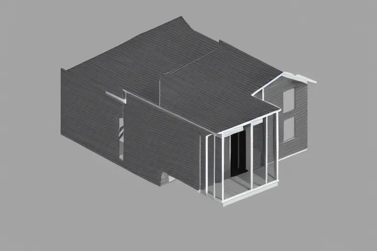 Prompt: a gradually decreasing polygon render of a house