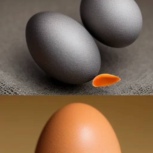 Image similar to egg cracking open with a baby dachshund inside, macrophotography,