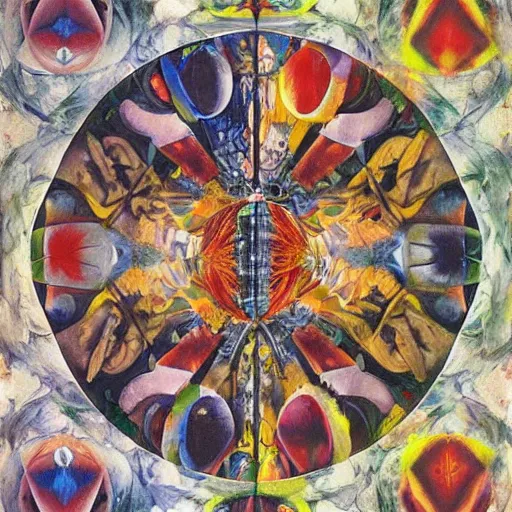 Image similar to an oil painting by arcimboldo, by georgia o keeffe, by botticelli, by giger, by frank frazetta seen through a kaleidoscope, kaleidoscope, broken, nerve system, medical