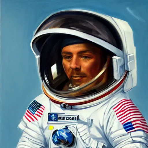 Image similar to astronaut illustration official portrait, oil on canvas by anton otto fischer, trending on artstation