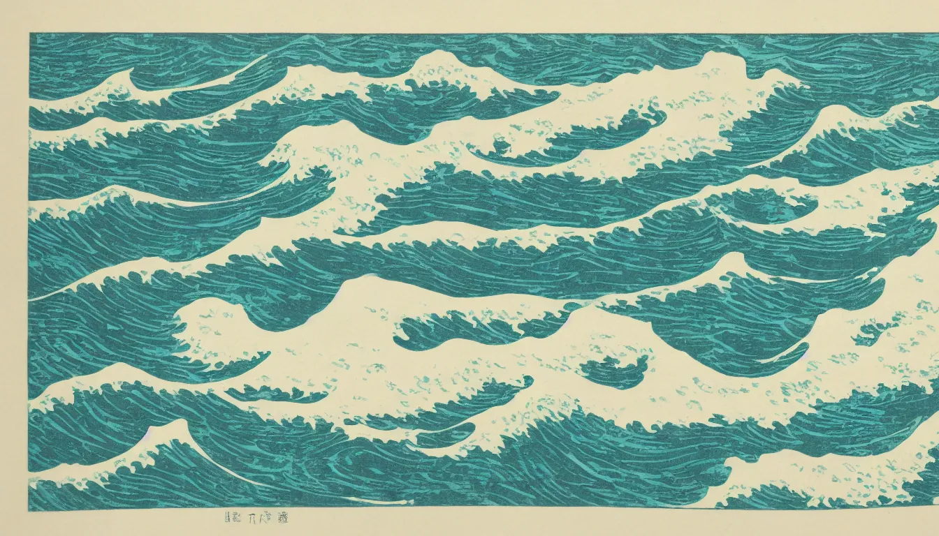 Image similar to ocean swells, japanes woodblock print