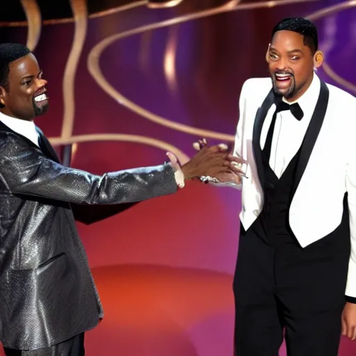 Image similar to chris rock slapping will smith on stage during the oscar awards, 8k, realistic