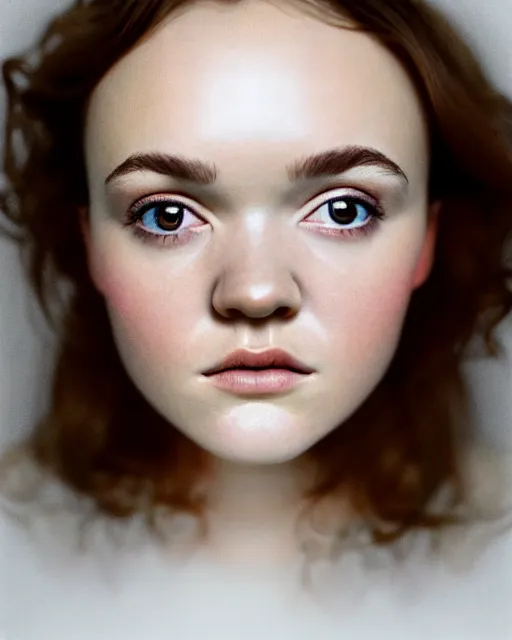 Image similar to symmetrical olivia cooke portrait cream white background, soft diffused light, bjork aesthetic, translucent, by rineke dijkstra, intricate details, highly detailed, masterpiece,