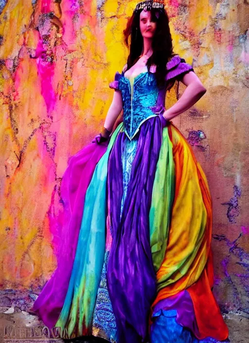 Image similar to a warrior princess in colorful clothing