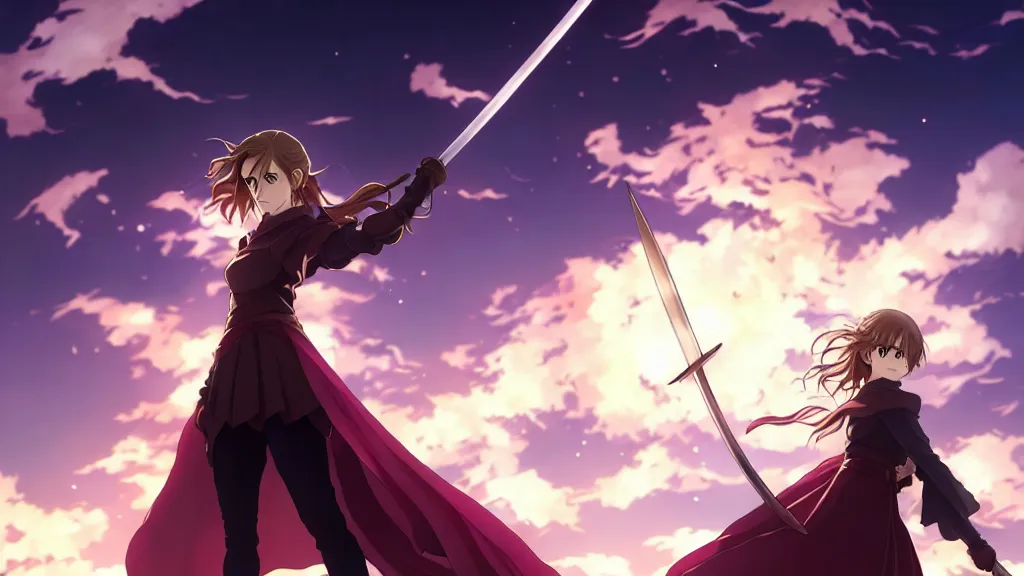 Prompt: emma watson in heavens feel movie, demon slayer, ufotable, high quality, artgerm, under street lamp, on a street at night, fate stay night, unlimited blade works, greg rutkowski, high resolution, dynamic pose, medium portrait, street clothes, action, hyper realistic, anime, koyoharu gotouge, sakuga