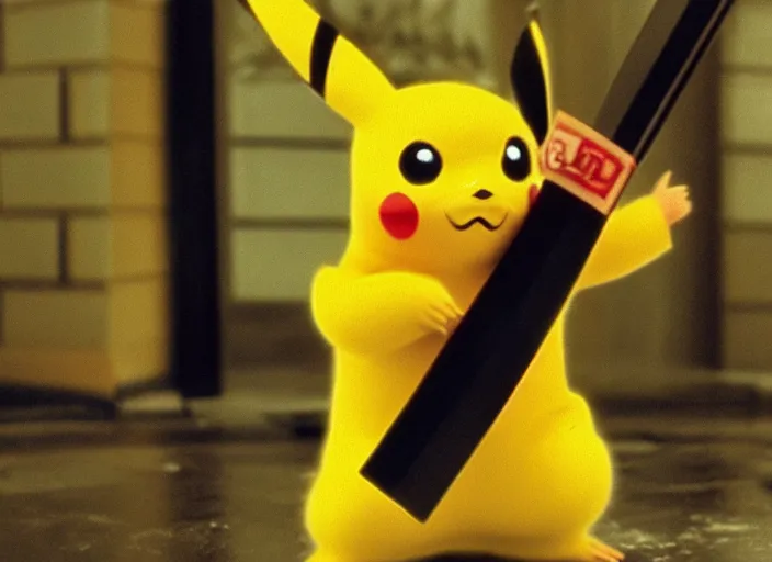 Prompt: film still pikachu with katana in kill bill by tarantino, 8 k