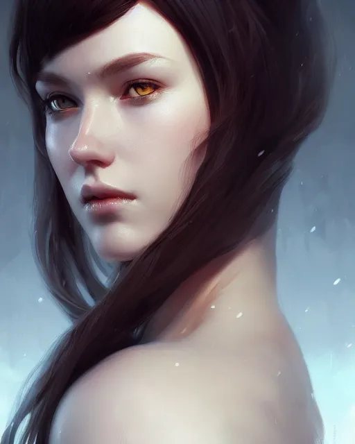 Image similar to beautiful nordic woman, beautiful, detailed portrait, cell shaded, 4 k, concept art, by wlop, ilya kuvshinov, artgerm, krenz cushart, greg rutkowski, pixiv. cinematic dramatic atmosphere, sharp focus, volumetric lighting, cinematic lighting, studio quality