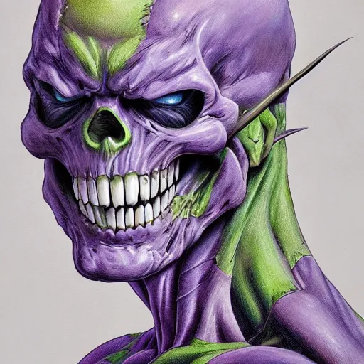 Image similar to ultra realistic portrait painting of skeletor as hulk, art by akira toriyama, 4 k, dragon ball artstyle, cel shaded, highly detailed, epic lighting