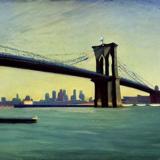 Prompt: painting of the brooklyn bridge by Edward Hopper