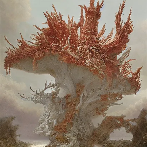 Prompt: Ellen Jewett, beautiful surreal palatial coral at dawn, gustave dore, ferdinand knab, Didier Barra