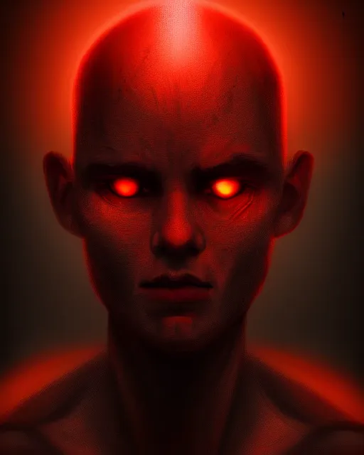 Image similar to portrait of the christlike monk with glowing red eyes, cinematic, dark art, character design, cgsociety, trending on deviantart