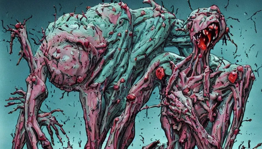 Image similar to a disgusting and vile monster eating a person, neon genesis evangelion inspired, The Thing, Horror necro-morph by Cronenberg and greg nicotero special effects