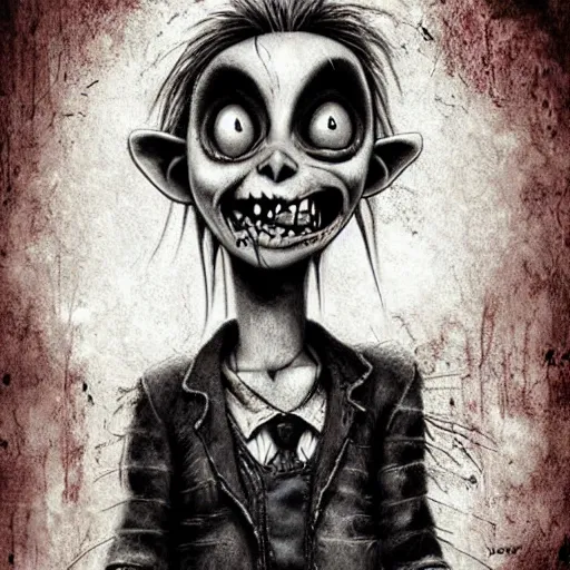 Image similar to grunge cartoon drawing of a cute chucky by - michael karcz , in the style of corpse bride, loony toons style, horror themed, detailed, elegant, intricate