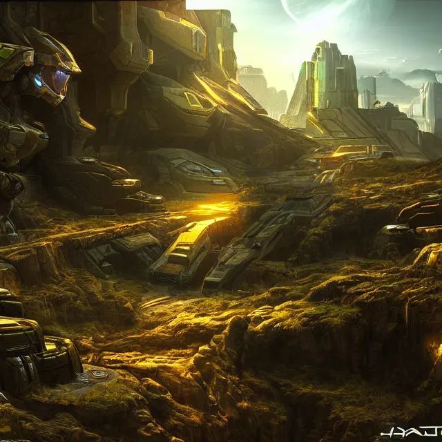 Image similar to halo 3 map, beautiful lighting, vivid colors, realistic digital art, intricate details, trending on artstation, deviantart featured