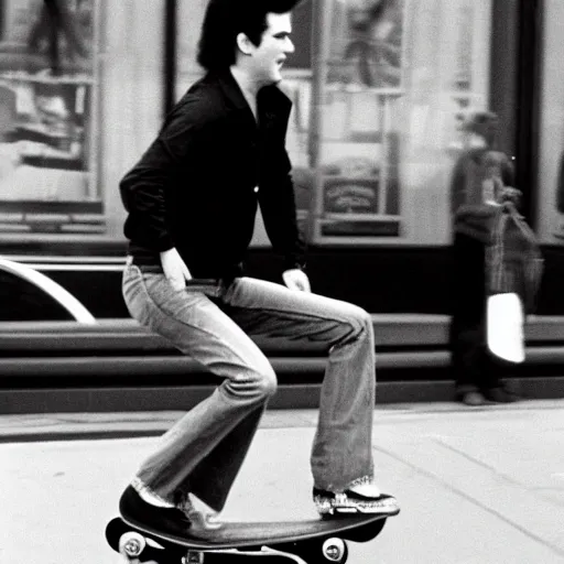 Image similar to elvis presley riding a skateboard in Newyork-W 960