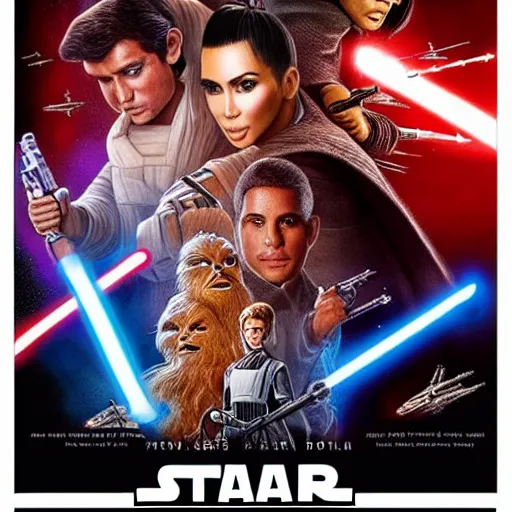 Image similar to super detailed star wars movie poster with ben shapiro, snooki and kim kardashian, 8k full HD photo, cinematic lighting, anatomically correct, oscar award winning, action filled, correct eye placement,