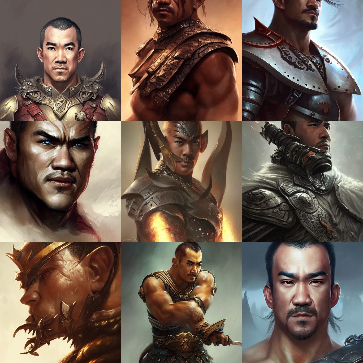 Prompt: warrior, joe taslim, D&D, fantasy, portrait, highly detailed, digital painting, trending on artstation, concept art, sharp focus, illustration, art by artgerm and greg rutkowski and magali villeneuve