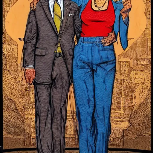 Image similar to The Artwork of R. Crumb and his Cheap Suit - Joe Biden and Kamala Harris, pencil and colored marker artwork, trailer-trash lifestyle